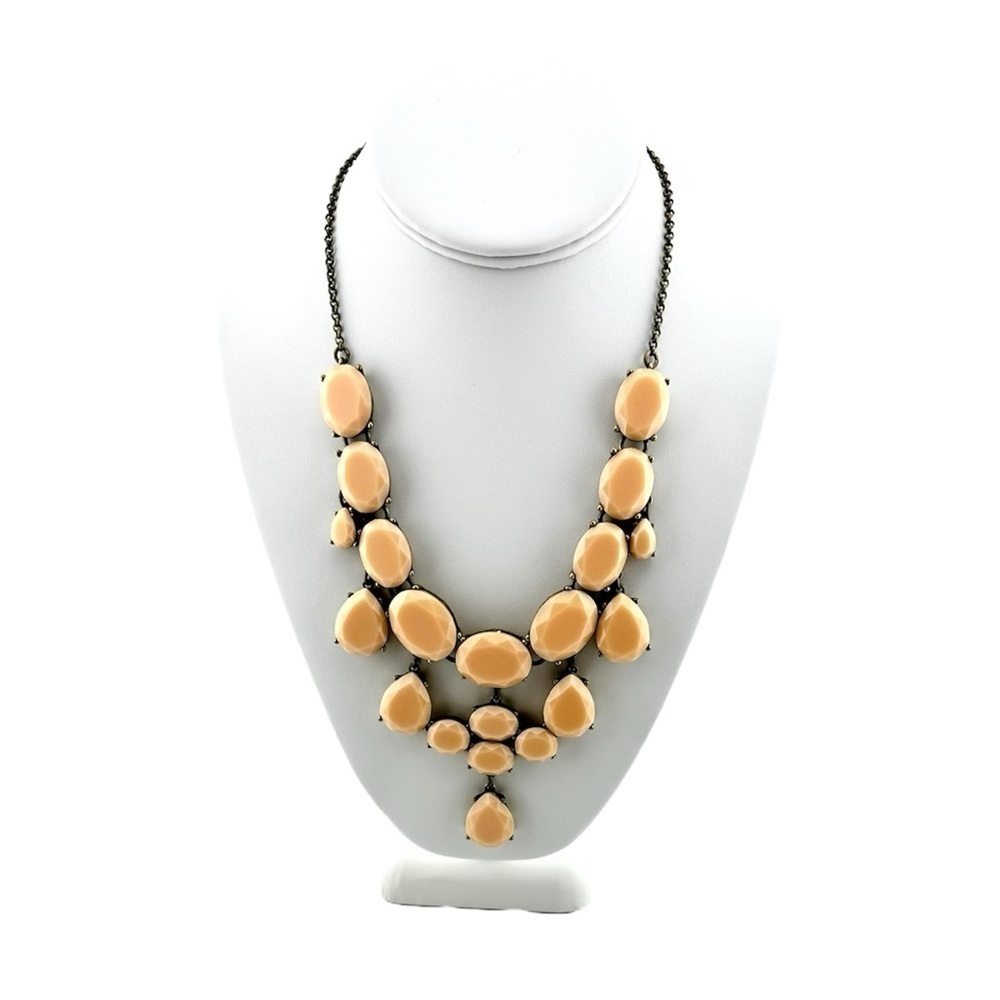 Vintage J. Crew Pink Peach Blush Stone Fashion Statement Necklace Gold Tone